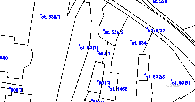 Parcela st. 502/1 v KÚ Vizovice, Katastrální mapa