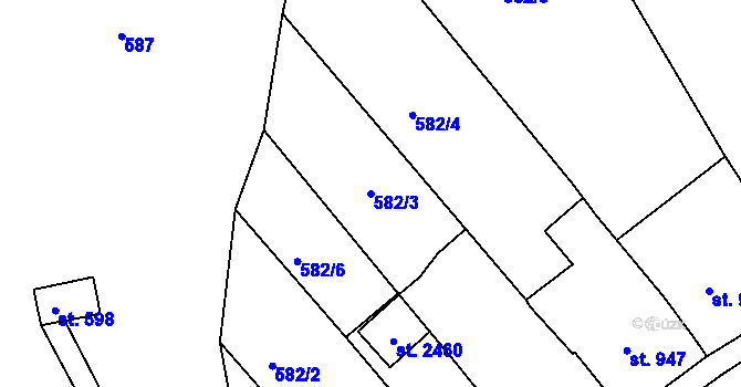 Parcela st. 582/3 v KÚ Vizovice, Katastrální mapa