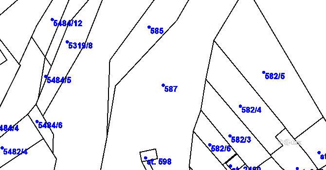Parcela st. 587 v KÚ Vizovice, Katastrální mapa