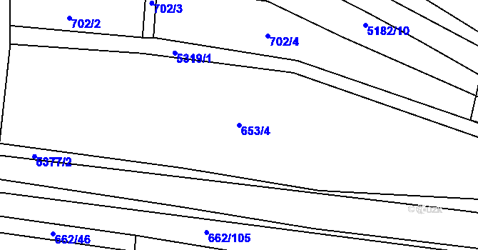 Parcela st. 653/4 v KÚ Vizovice, Katastrální mapa