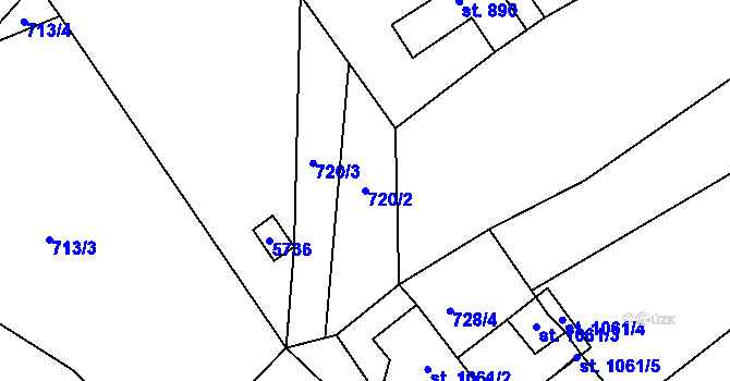 Parcela st. 720/2 v KÚ Vizovice, Katastrální mapa