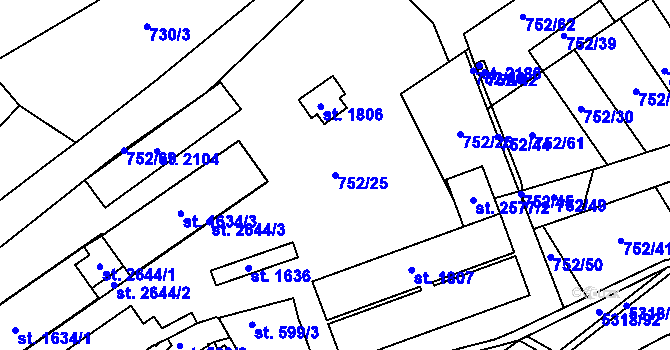 Parcela st. 752/25 v KÚ Vizovice, Katastrální mapa
