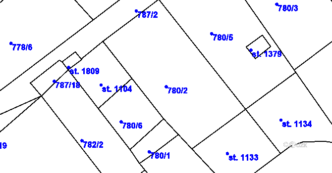 Parcela st. 780/2 v KÚ Vizovice, Katastrální mapa