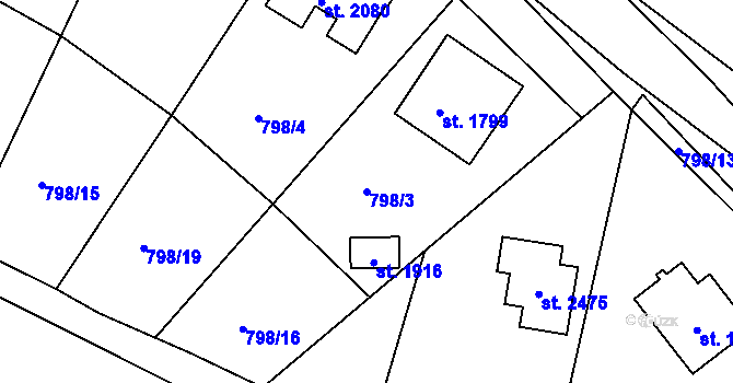Parcela st. 798/3 v KÚ Vizovice, Katastrální mapa
