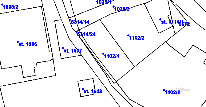 Parcela st. 1102/4 v KÚ Vizovice, Katastrální mapa
