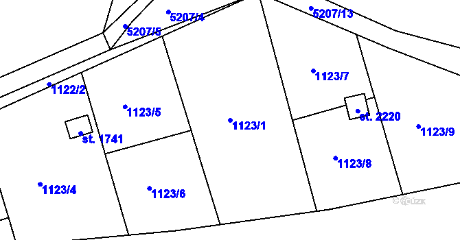 Parcela st. 1123/1 v KÚ Vizovice, Katastrální mapa