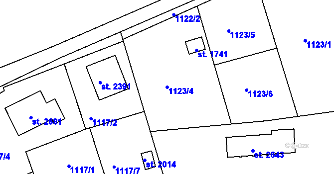 Parcela st. 1123/4 v KÚ Vizovice, Katastrální mapa
