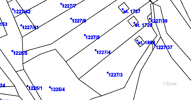 Parcela st. 1227/4 v KÚ Vizovice, Katastrální mapa