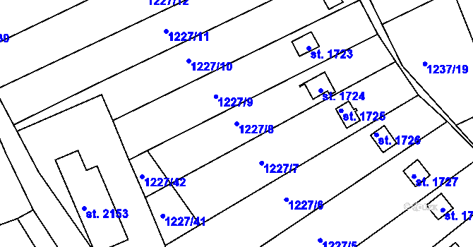 Parcela st. 1227/8 v KÚ Vizovice, Katastrální mapa