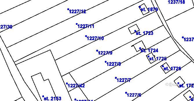 Parcela st. 1227/9 v KÚ Vizovice, Katastrální mapa