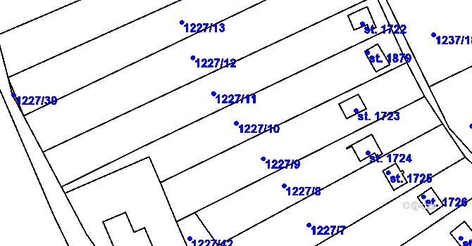 Parcela st. 1227/10 v KÚ Vizovice, Katastrální mapa