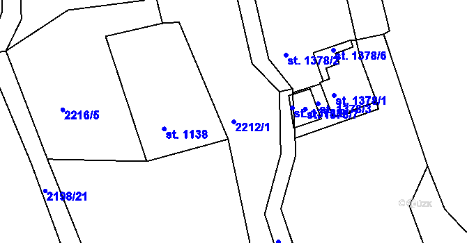 Parcela st. 2212/1 v KÚ Vizovice, Katastrální mapa