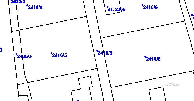 Parcela st. 2415/9 v KÚ Vizovice, Katastrální mapa