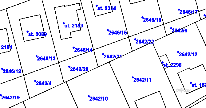 Parcela st. 2642/21 v KÚ Vizovice, Katastrální mapa