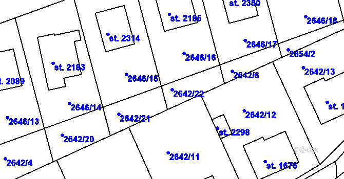 Parcela st. 2642/22 v KÚ Vizovice, Katastrální mapa