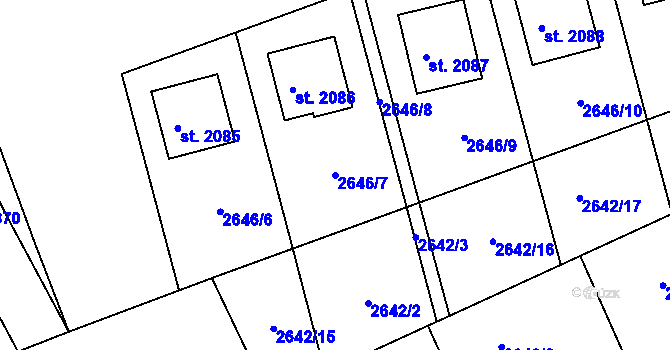 Parcela st. 2646/7 v KÚ Vizovice, Katastrální mapa