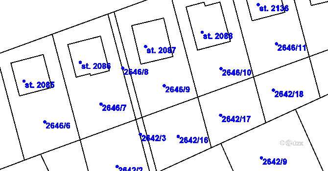 Parcela st. 2646/9 v KÚ Vizovice, Katastrální mapa