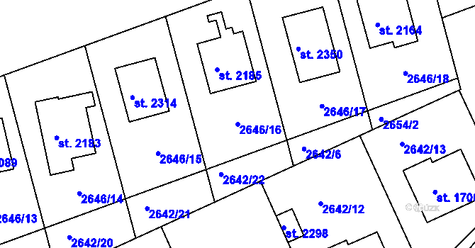 Parcela st. 2646/16 v KÚ Vizovice, Katastrální mapa
