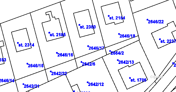 Parcela st. 2646/17 v KÚ Vizovice, Katastrální mapa