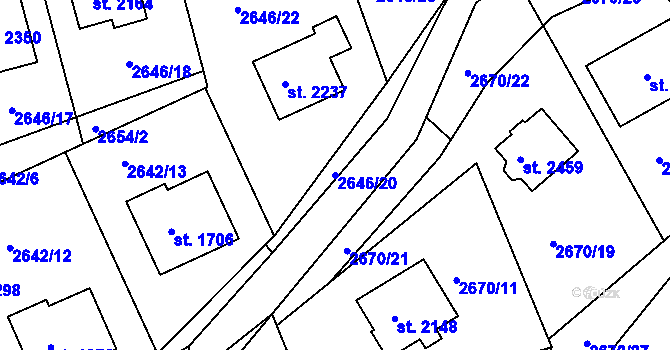 Parcela st. 2646/20 v KÚ Vizovice, Katastrální mapa