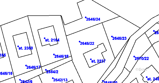 Parcela st. 2646/22 v KÚ Vizovice, Katastrální mapa