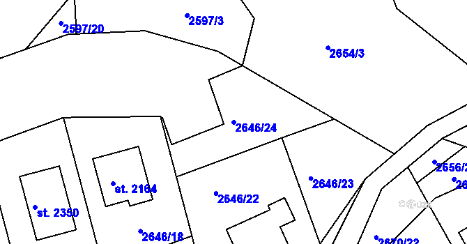 Parcela st. 2646/24 v KÚ Vizovice, Katastrální mapa