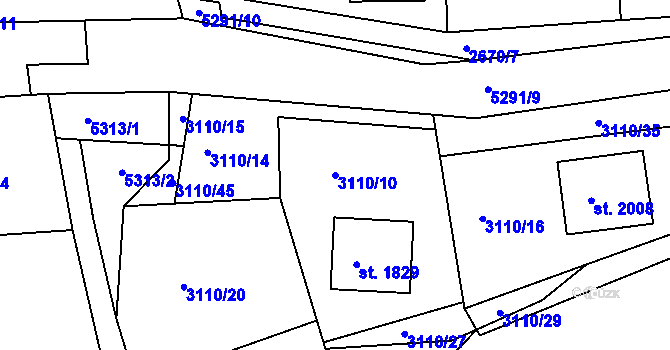 Parcela st. 3110/10 v KÚ Vizovice, Katastrální mapa