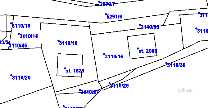 Parcela st. 3110/16 v KÚ Vizovice, Katastrální mapa