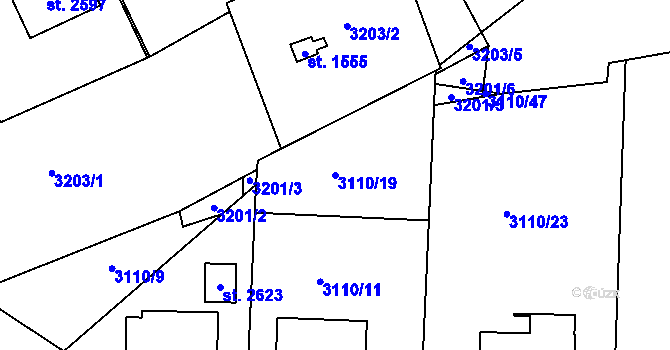 Parcela st. 3110/19 v KÚ Vizovice, Katastrální mapa