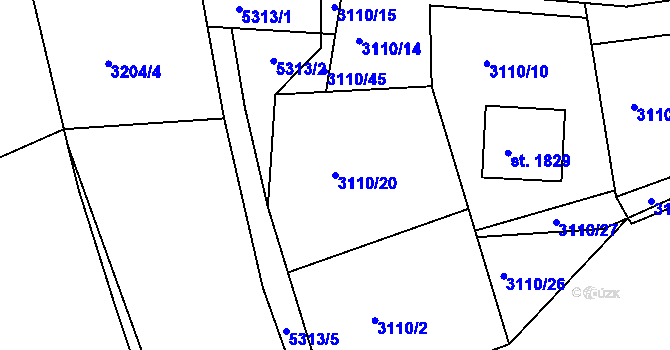 Parcela st. 3110/20 v KÚ Vizovice, Katastrální mapa
