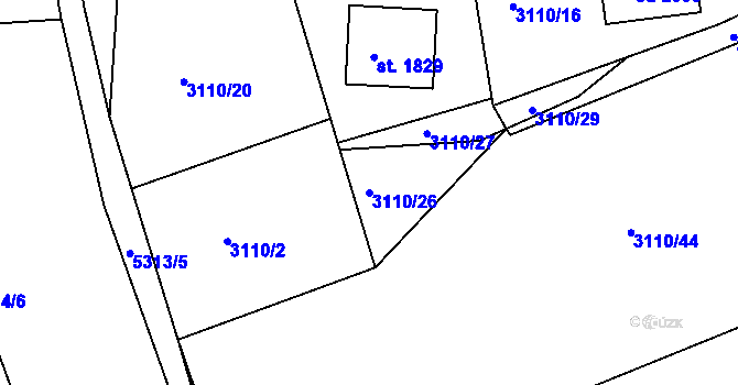 Parcela st. 3110/26 v KÚ Vizovice, Katastrální mapa