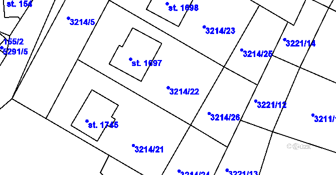 Parcela st. 3214/22 v KÚ Vizovice, Katastrální mapa