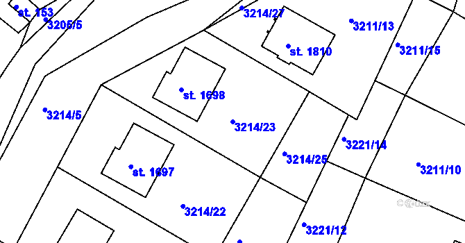 Parcela st. 3214/23 v KÚ Vizovice, Katastrální mapa