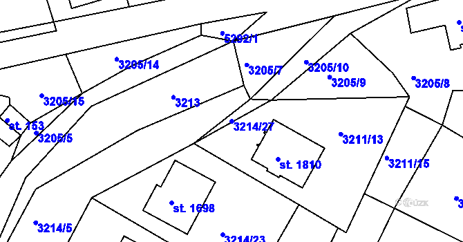 Parcela st. 3214/27 v KÚ Vizovice, Katastrální mapa
