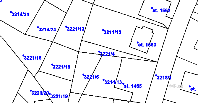Parcela st. 3221/4 v KÚ Vizovice, Katastrální mapa