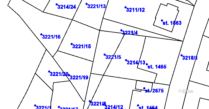 Parcela st. 3221/5 v KÚ Vizovice, Katastrální mapa