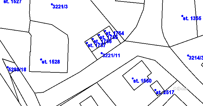 Parcela st. 3221/11 v KÚ Vizovice, Katastrální mapa