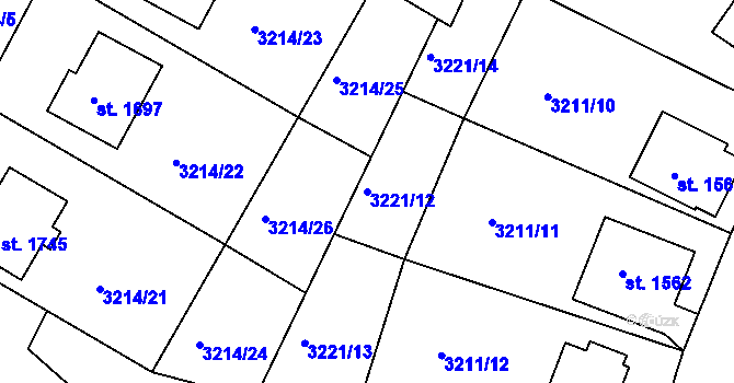 Parcela st. 3221/12 v KÚ Vizovice, Katastrální mapa