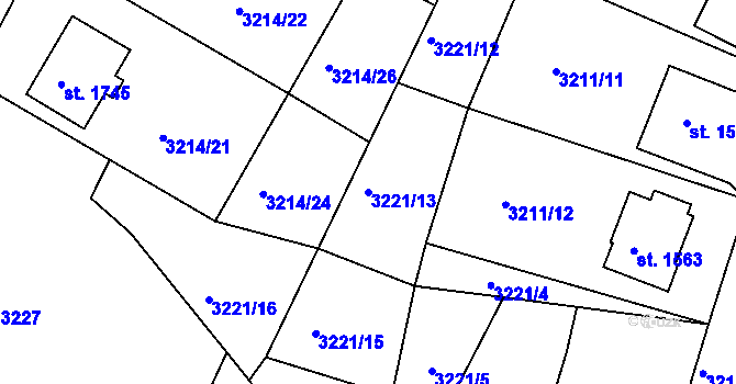 Parcela st. 3221/13 v KÚ Vizovice, Katastrální mapa
