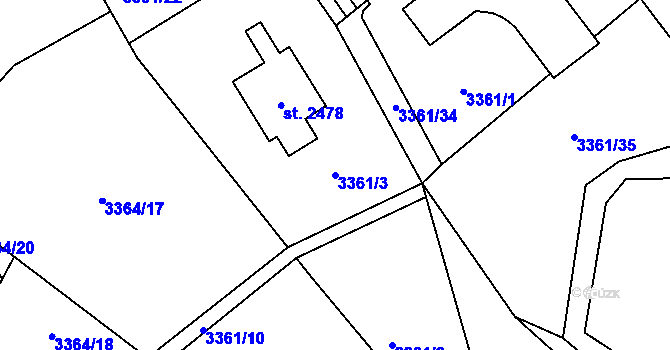 Parcela st. 3361/3 v KÚ Vizovice, Katastrální mapa