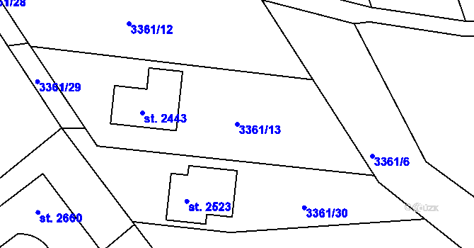 Parcela st. 3361/13 v KÚ Vizovice, Katastrální mapa