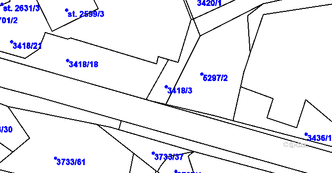 Parcela st. 3418/3 v KÚ Vizovice, Katastrální mapa