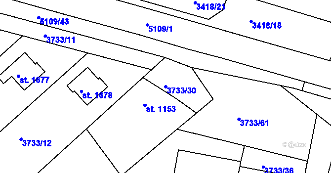 Parcela st. 3733/30 v KÚ Vizovice, Katastrální mapa