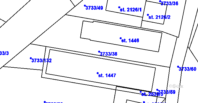 Parcela st. 3733/38 v KÚ Vizovice, Katastrální mapa