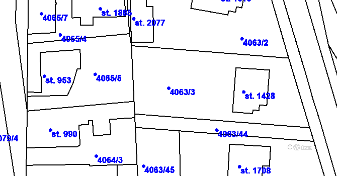 Parcela st. 4063/3 v KÚ Vizovice, Katastrální mapa
