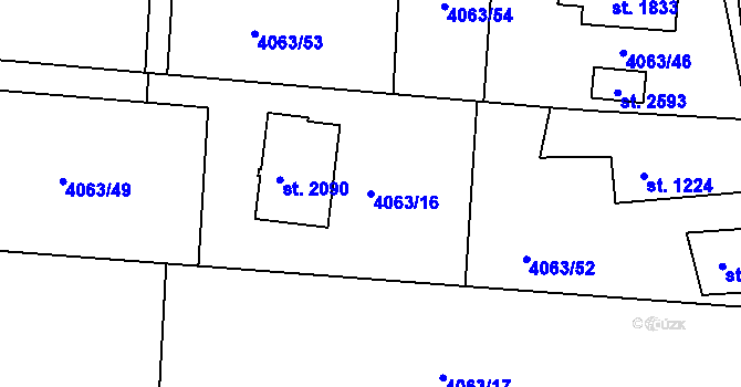 Parcela st. 4063/16 v KÚ Vizovice, Katastrální mapa