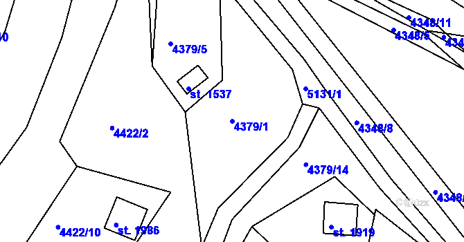 Parcela st. 4379/1 v KÚ Vizovice, Katastrální mapa