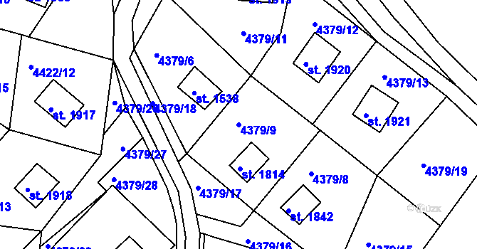 Parcela st. 4379/9 v KÚ Vizovice, Katastrální mapa