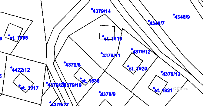Parcela st. 4379/11 v KÚ Vizovice, Katastrální mapa