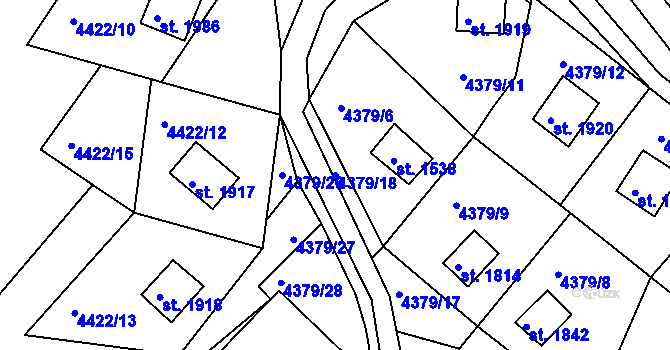Parcela st. 4379/18 v KÚ Vizovice, Katastrální mapa